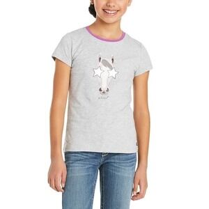 Ariat‎ Girls XL(14) Gray Horse Graphic Tee Shirt Purple Trim YTH Hollywood S21